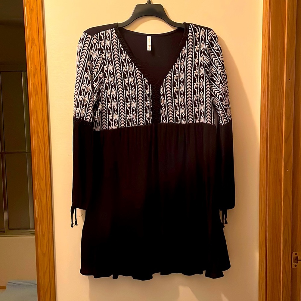Xhilaration Black & White Embroidered Dress